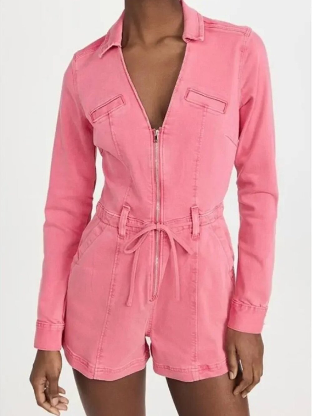 PAIGE Meg Long Sleeve Utility Romper in Vintage Pink Lolly Size 6